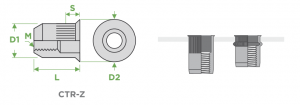 inserti-filettati-sariv-CTR-Z-cilindrici-testa-ridotta-corpo-zigrinato-sezione-impiego